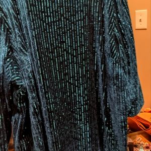 Lane Bryant Holiday Teal Sequin 3/4 length sleeve velvet Dress Size 28